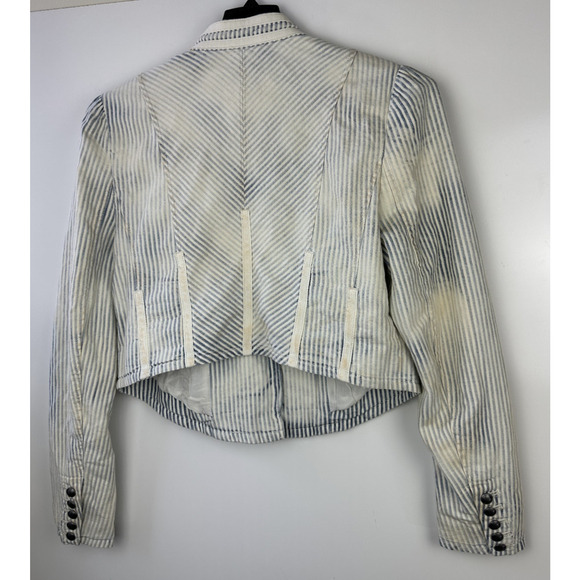Free People Distressed Factory Bleached Out Indigo Cassie Jacket Crop Medium - Picture 12 of 16